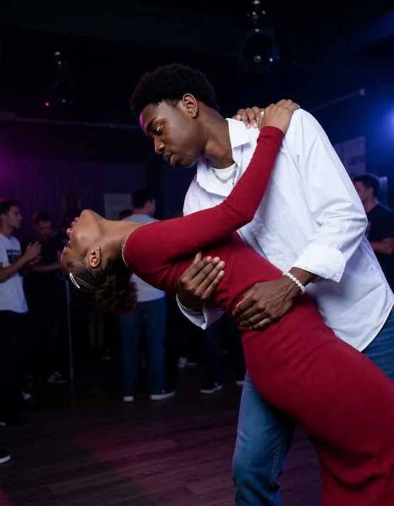 A couple dancing salsa at Salsa for Couples studio